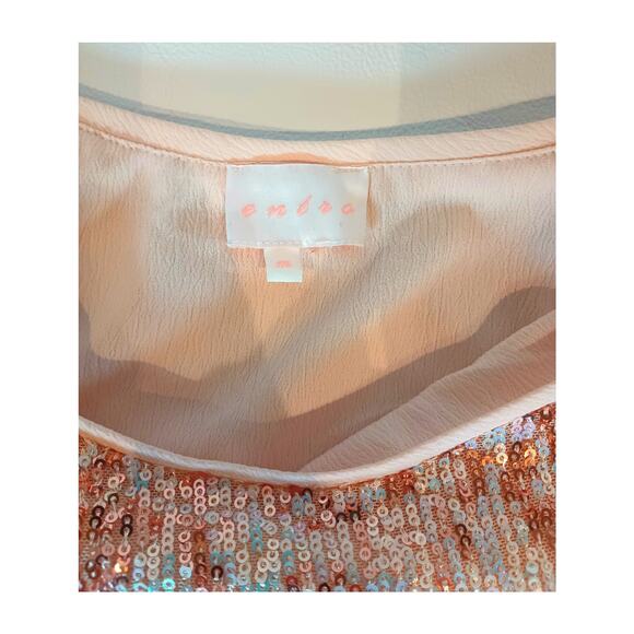 ENTRO WOMEN'S MEDIUM PINK GOLD SEQUIN PONCHO DOLMAN BLOUSE TOP - Picture 6 of 12